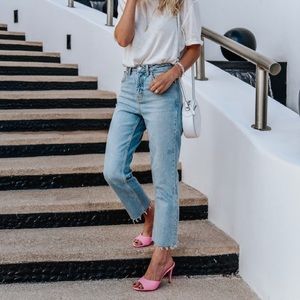 Topshop High Waist Raw Hem Straight Leg Jeans